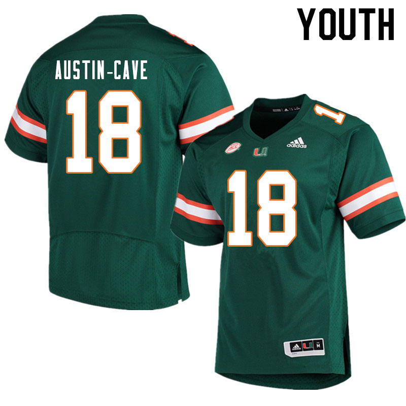 Youth #18 Tirek Austin-Cave Miami Hurricanes College Football Jerseys Sale-Green - Click Image to Close
